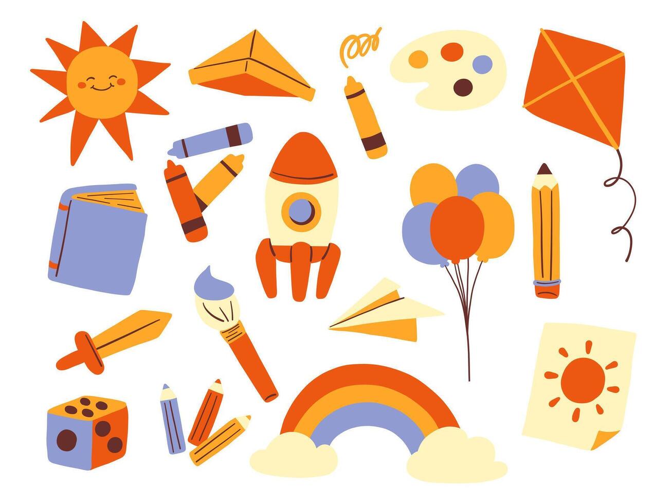Art supplies and playful illustrations collection vector