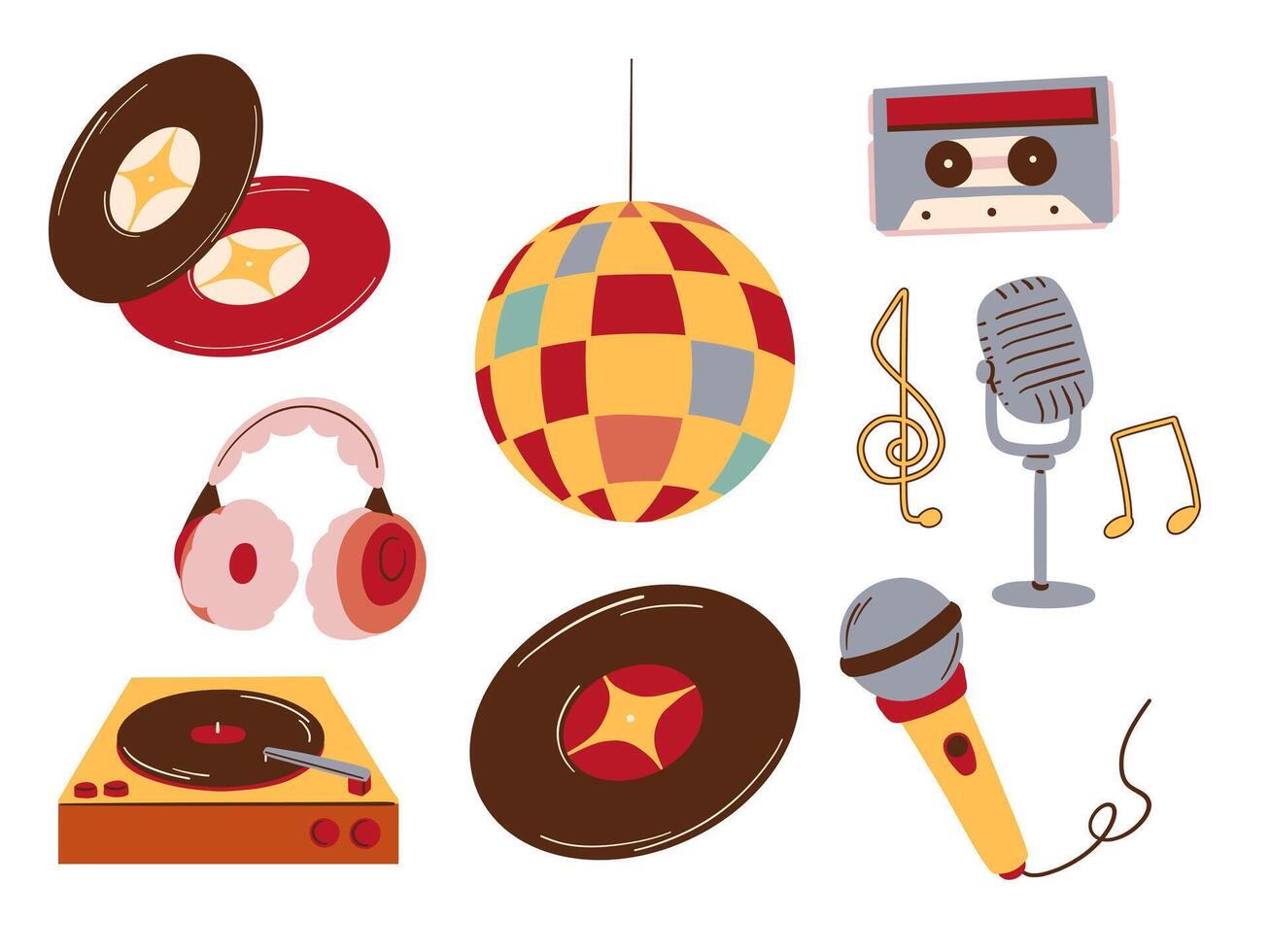 Music-themed icons including vinyl records vector