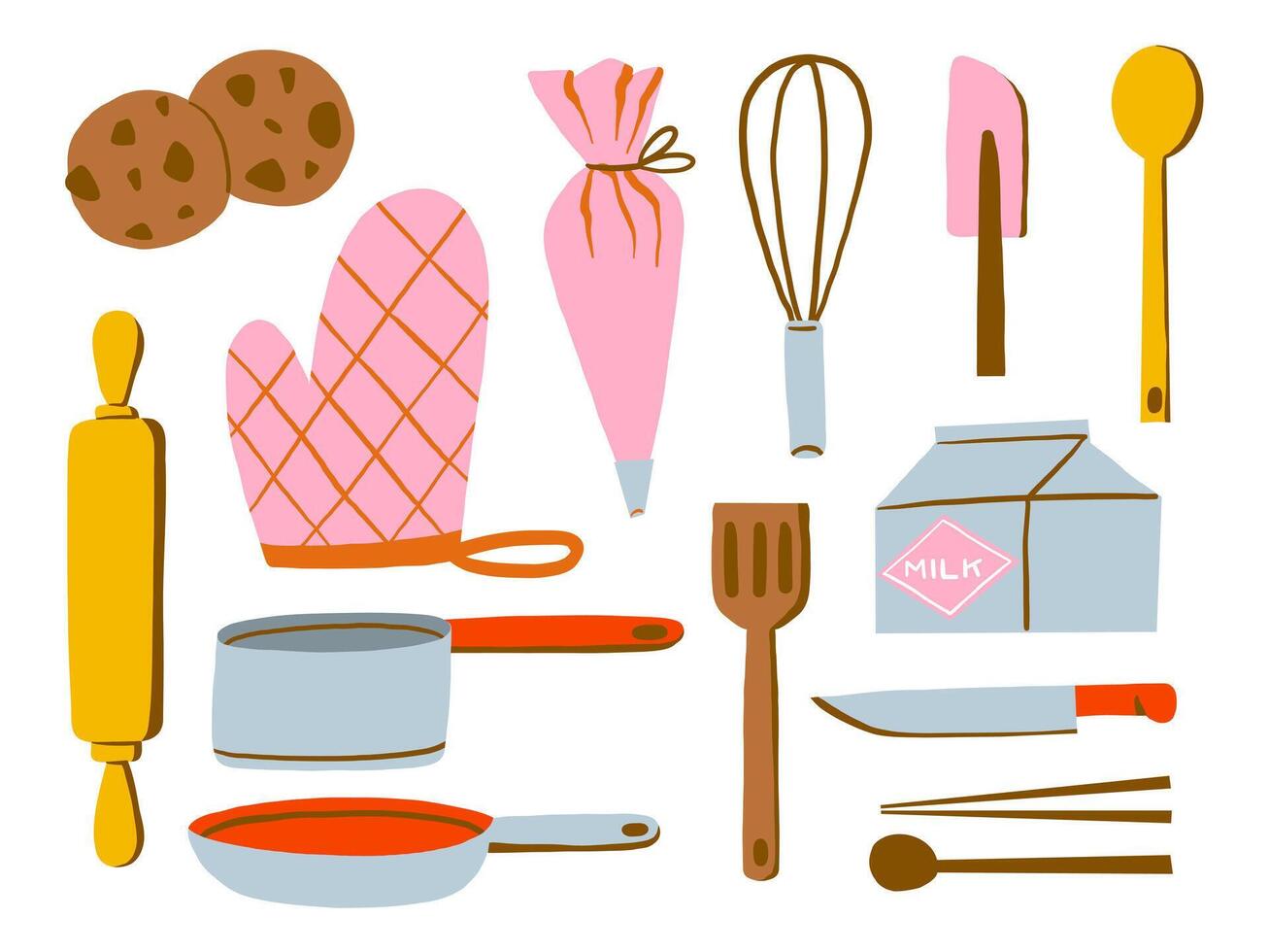 Baking tools and ingredients in a colorful design vector