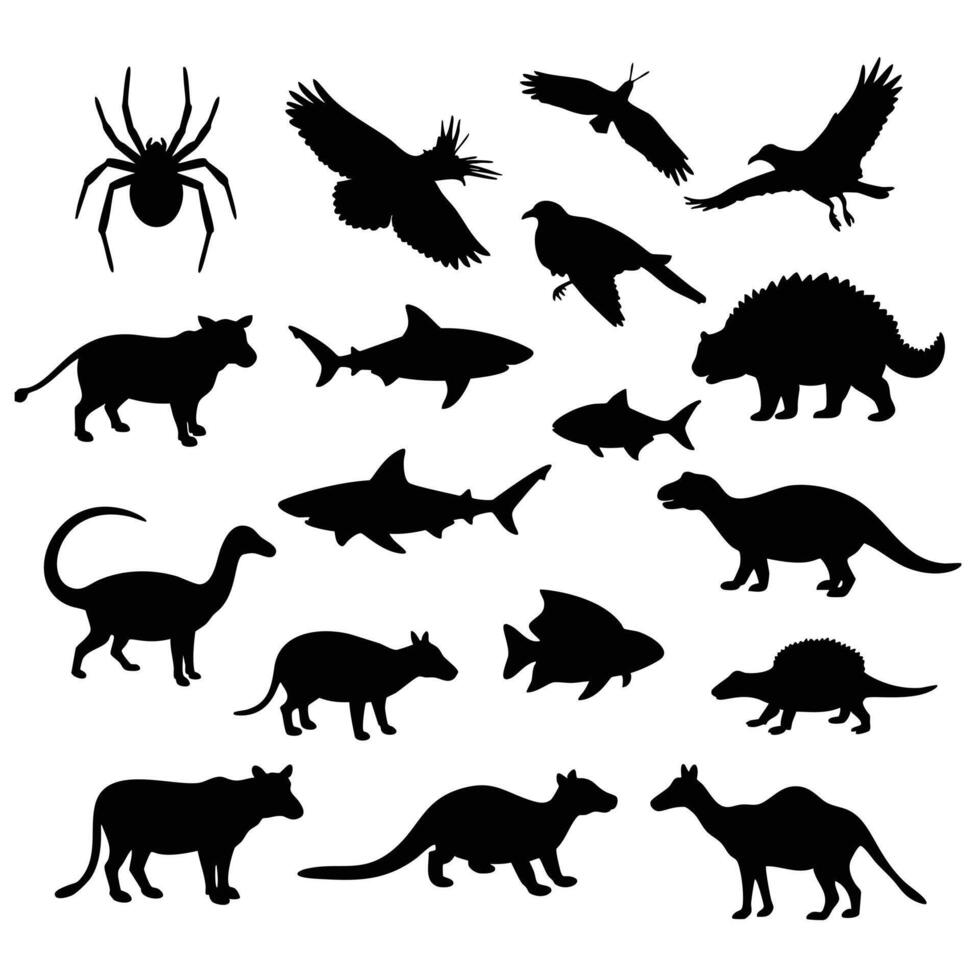 Animal Silhouettes Collection of 20 Diverse Wildlife Species vector