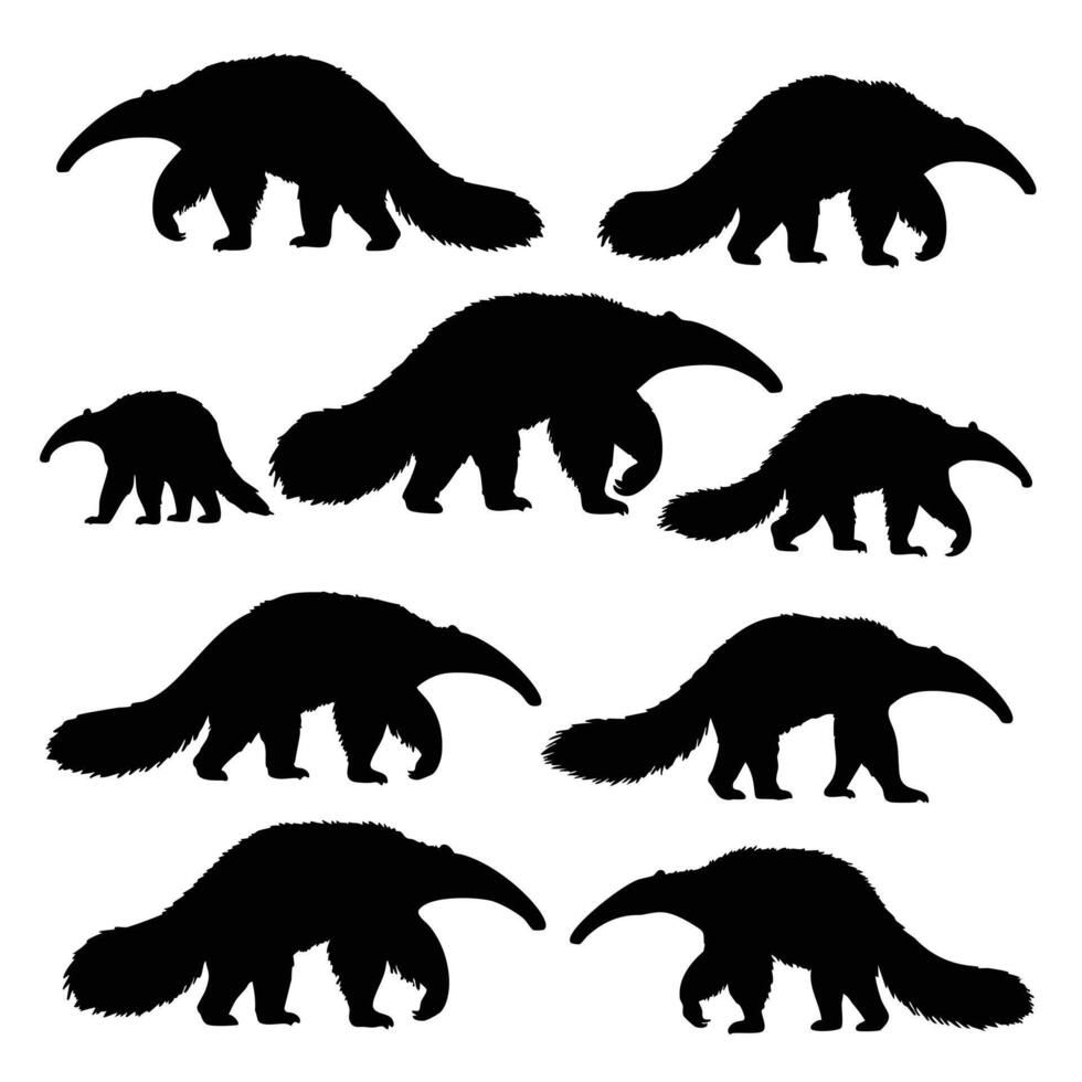 Anteater Silhouettes Collection of Nine Diverse Poses vector