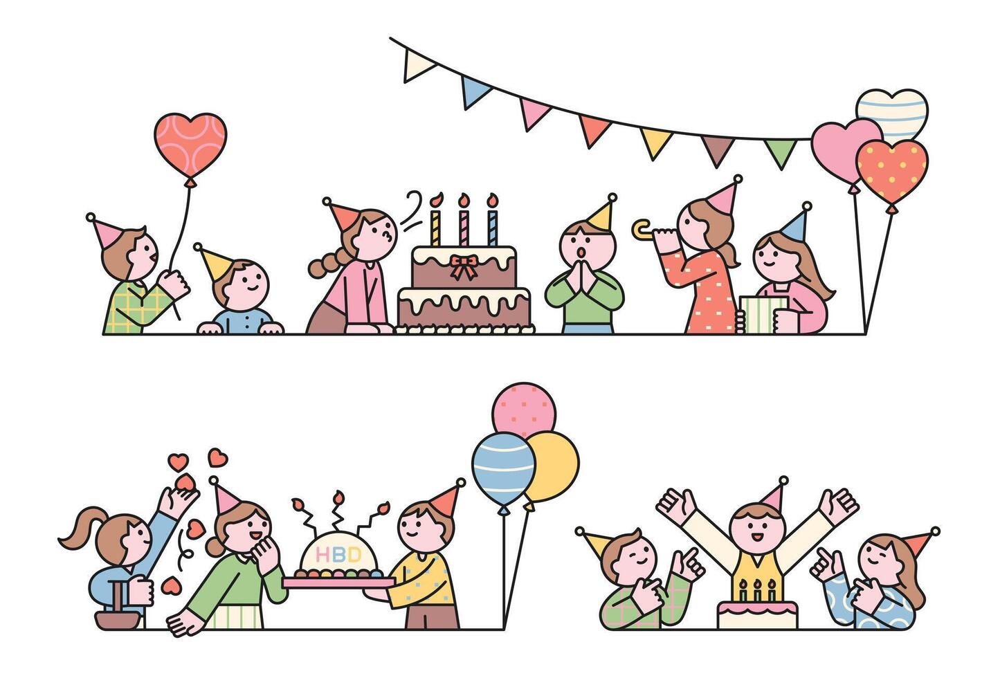 Kids celebrating birthday with cake vector