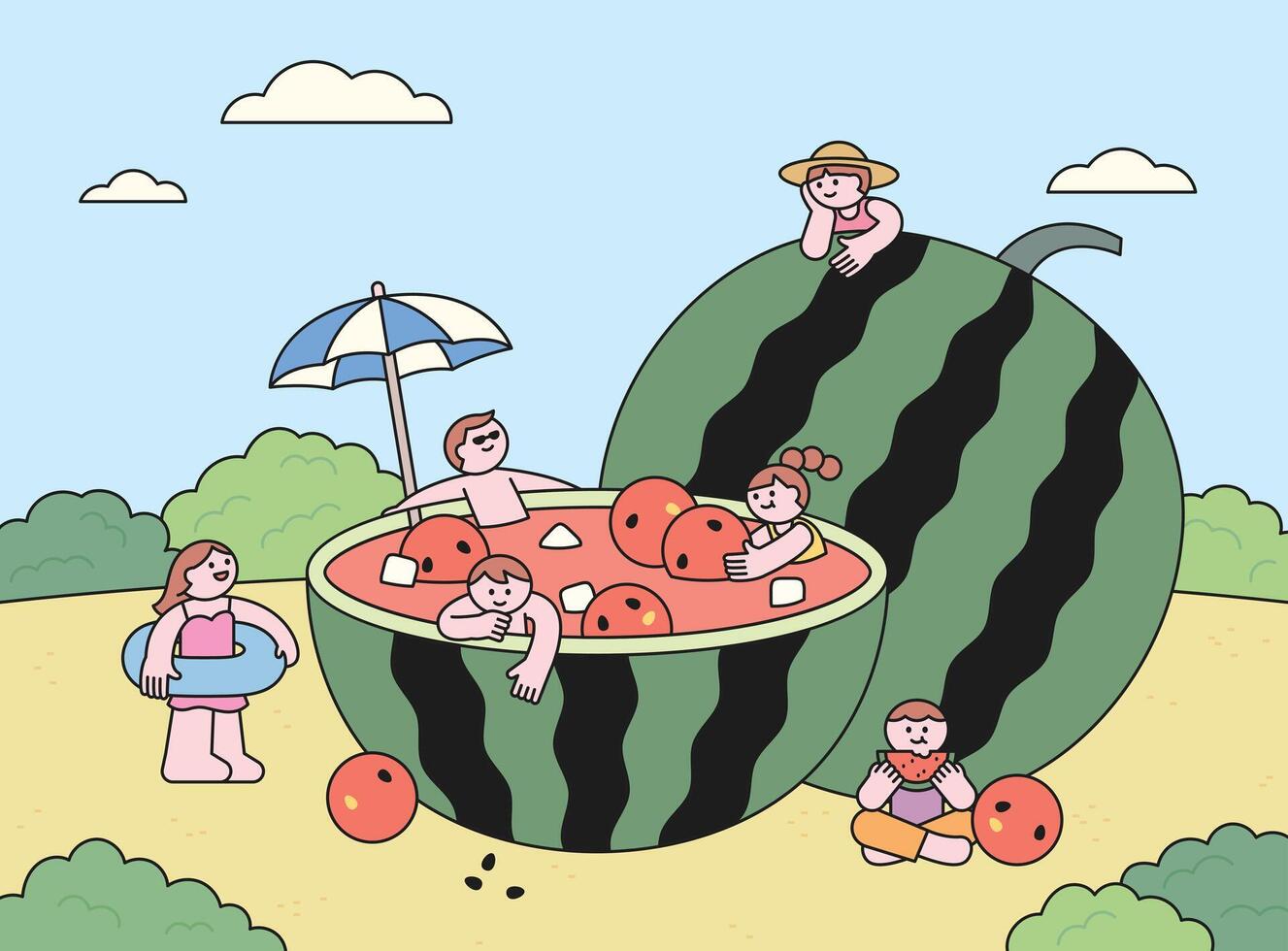 Children playing in watermelon pool vector