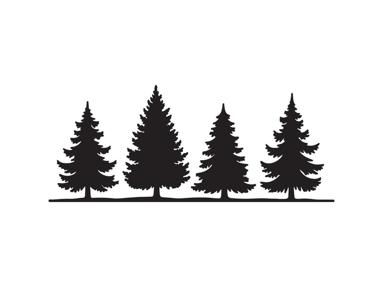 Silhouetted evergreen trees in a row isolated on white background simple forest design vector