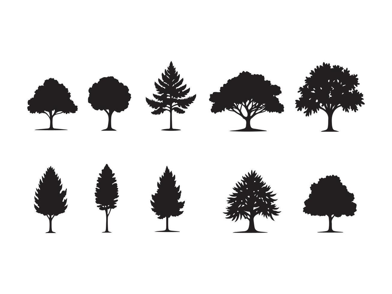 Collection of black silhouettes of different trees for nature and environmental design vector
