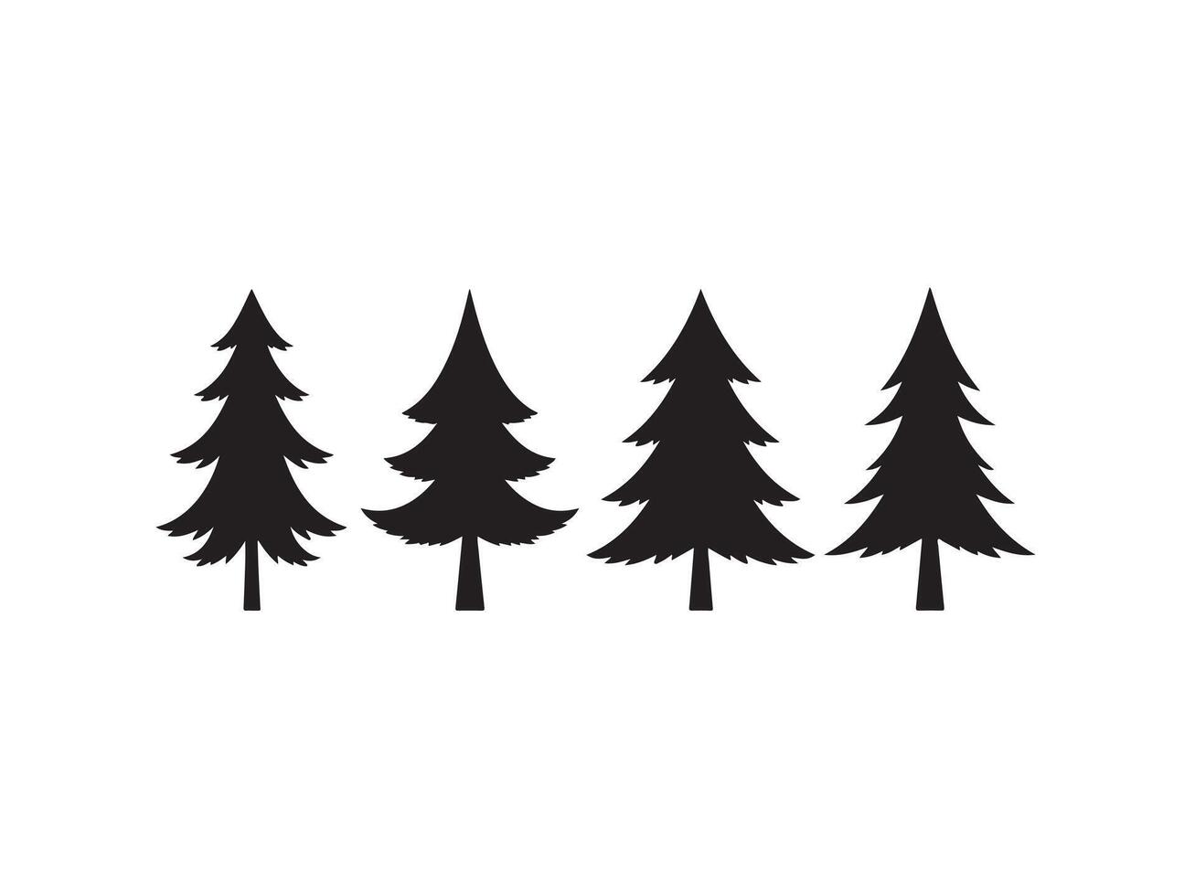Silhouette of four fir trees in black isolated on white background for design elements vector
