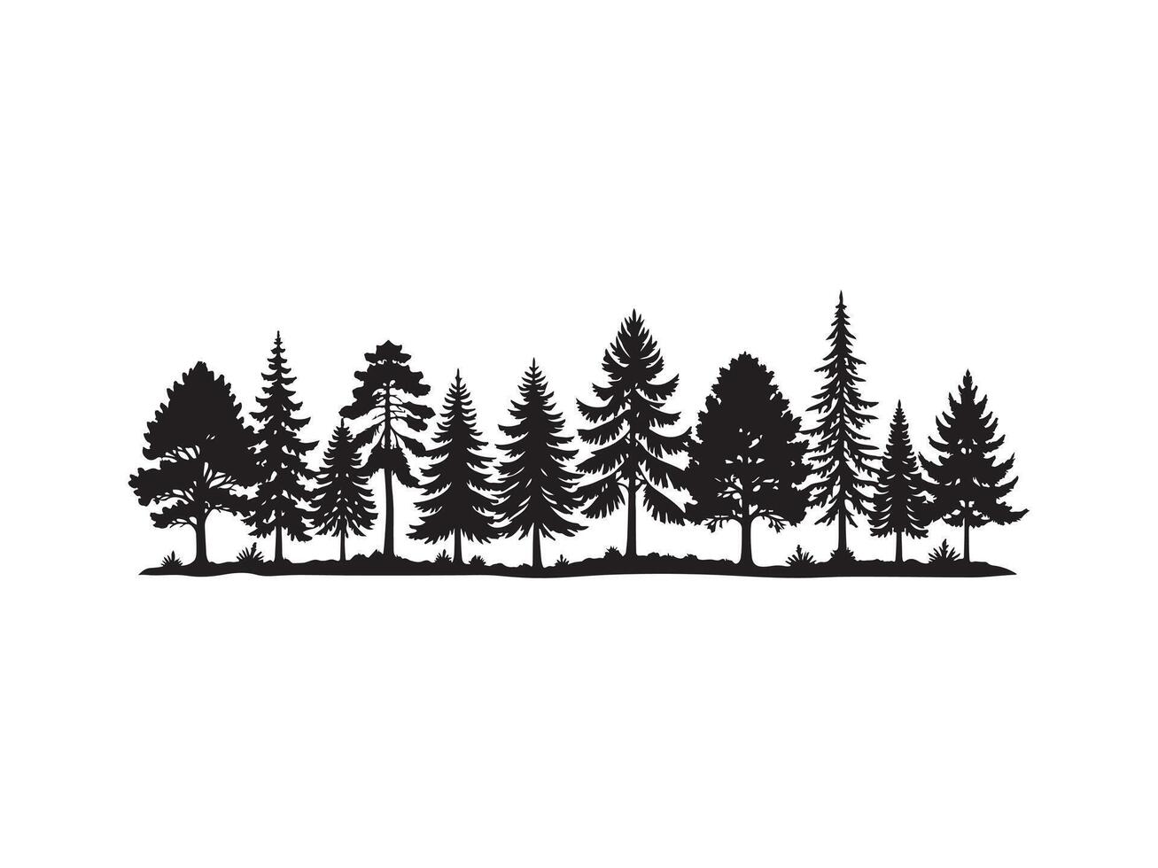 Silhouette of various evergreen trees forming a scenic forest landscape illustration vector