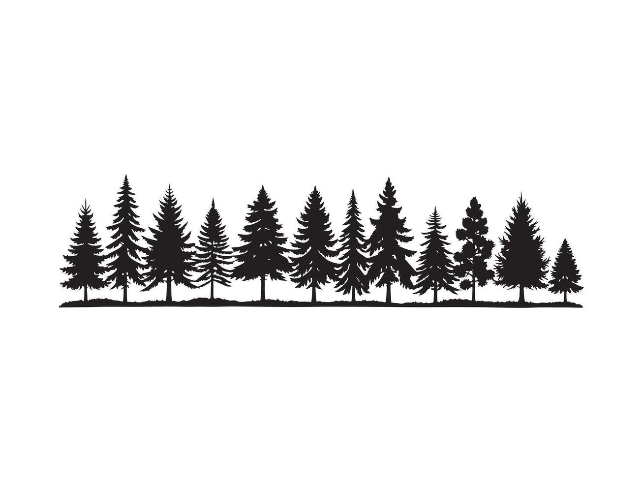 Silhouette of a dense forest of evergreen trees in a black and white design vector