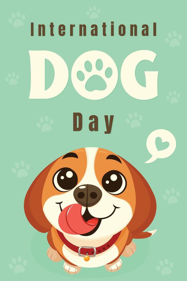 International Dog Day Poster with Cute Puppy and Mint Green Background. vector