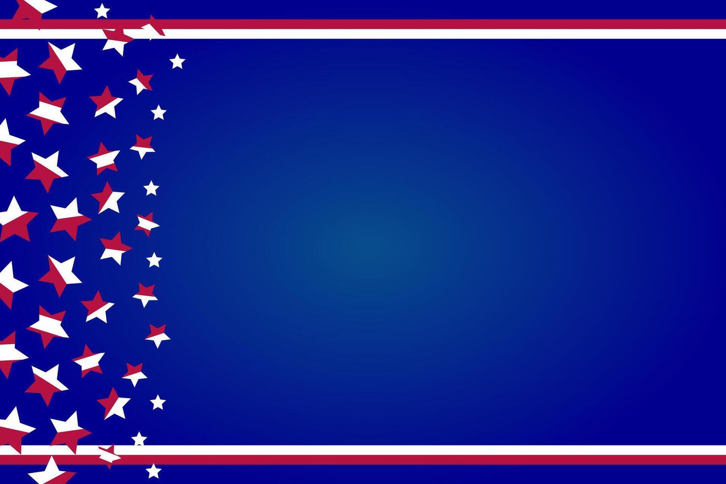 American blue, white, red background with star icon. Free copyspace area design for greeting cards, posters, social media. vector