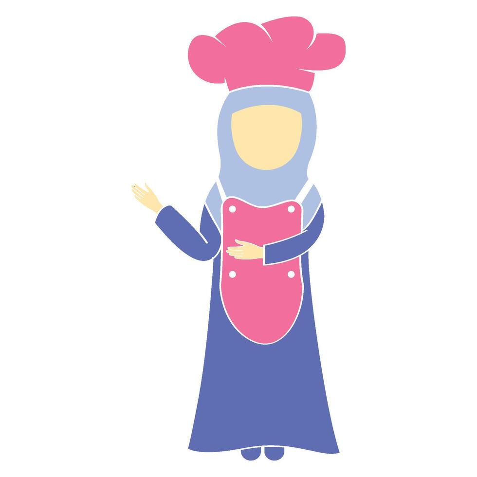 muslim woman in a chef hat and apron vector