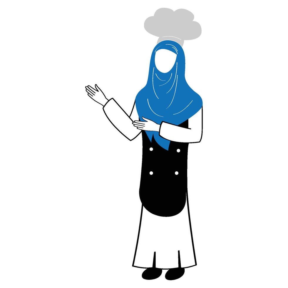 muslim woman chef chef cartoon illustration illustration vector