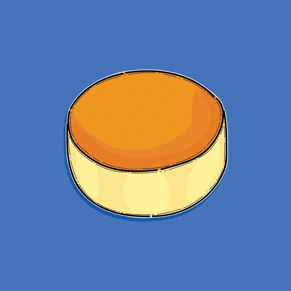 Japanese Cotton Cheese Cake in a Blue Background, Illustration of a Creamy Flan Dessert vector