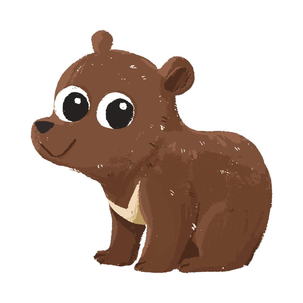 cute bear cartoon in crayon style vector