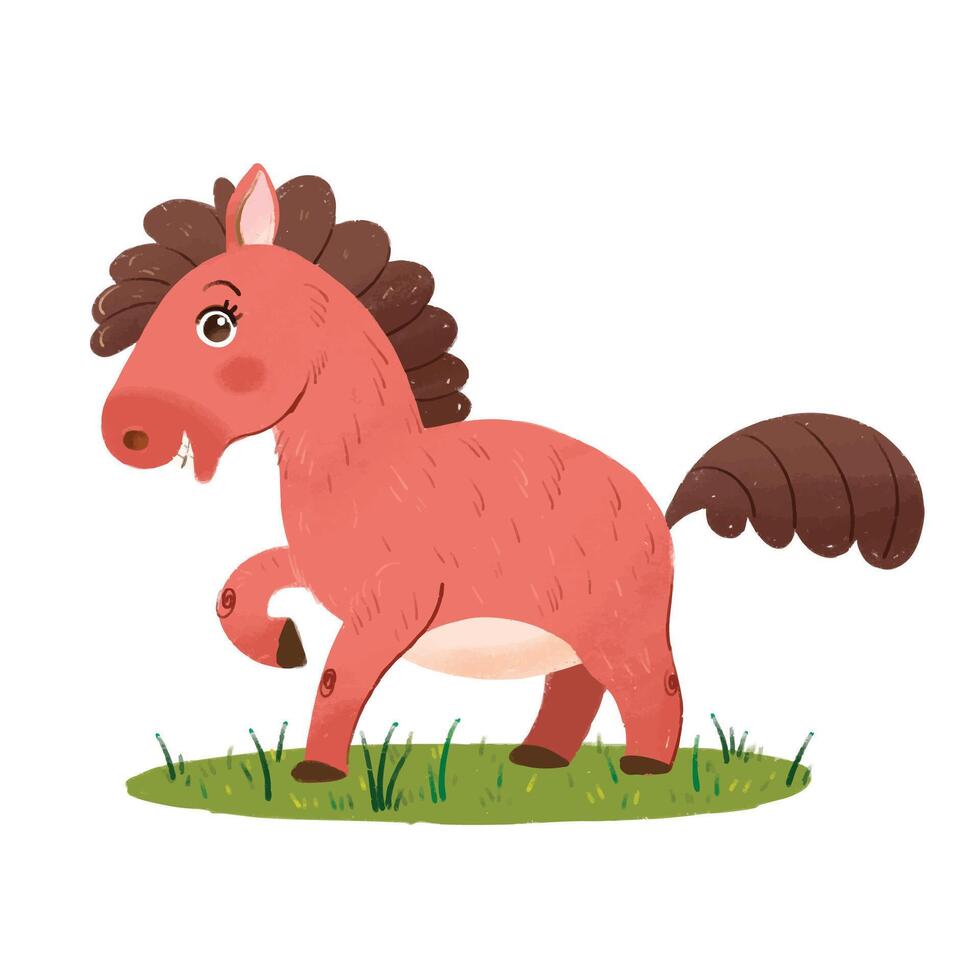 cute horse cartoon in crayon style vector