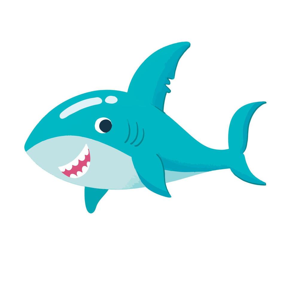 cute Shark cartoon in crayon style vector