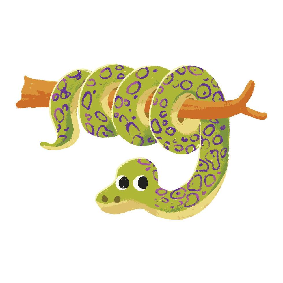 cute snake cartoon in crayon style vector
