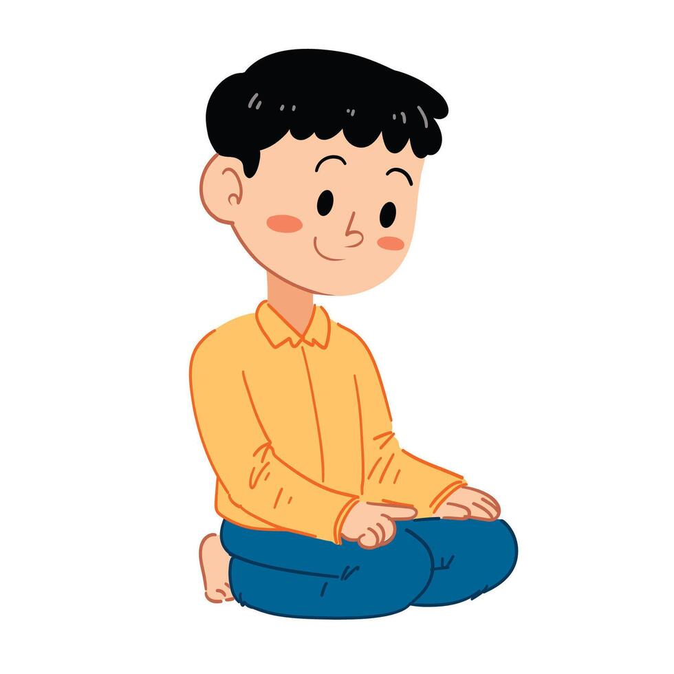 Cute Boy Cartoon Praying Shalat Editable vector