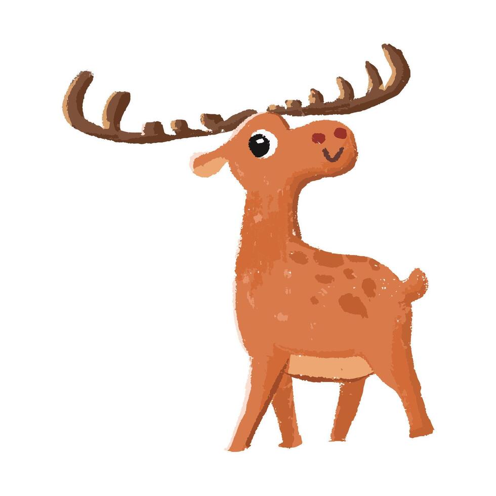 cute moose cartoon in crayon style editable vector
