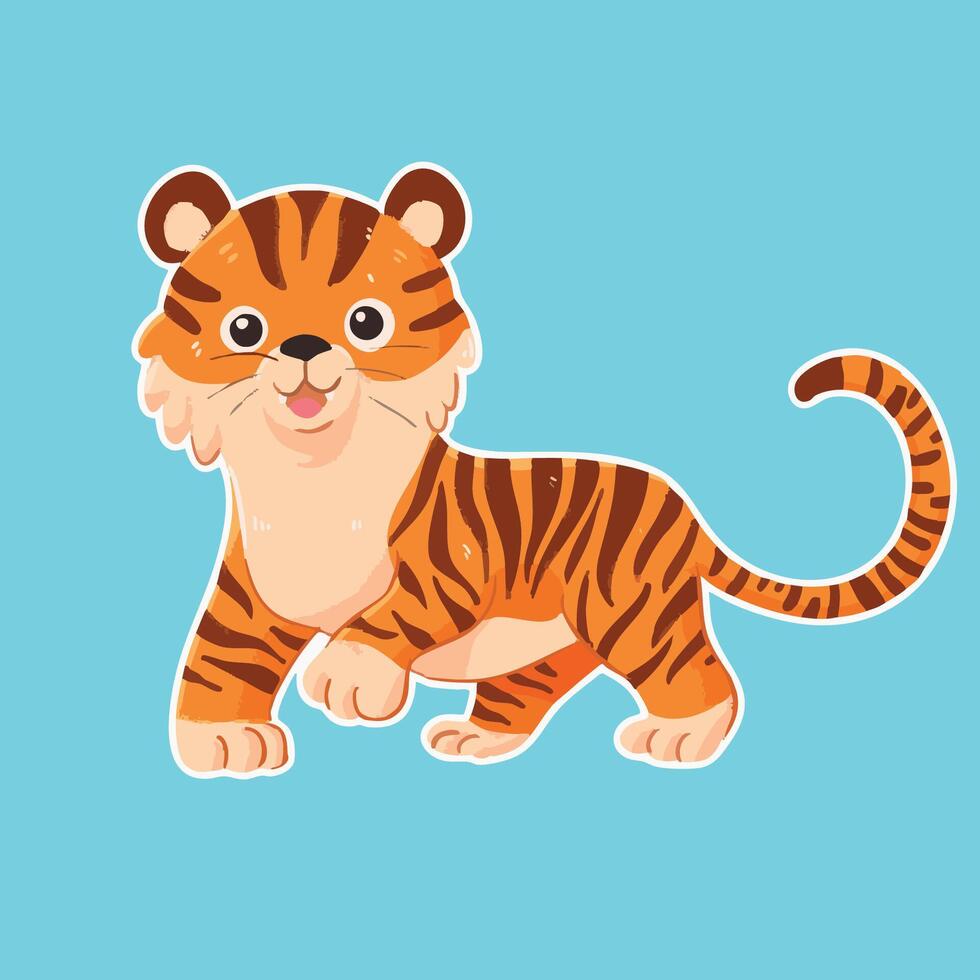 cute Tiger cartoon in crayon style vector
