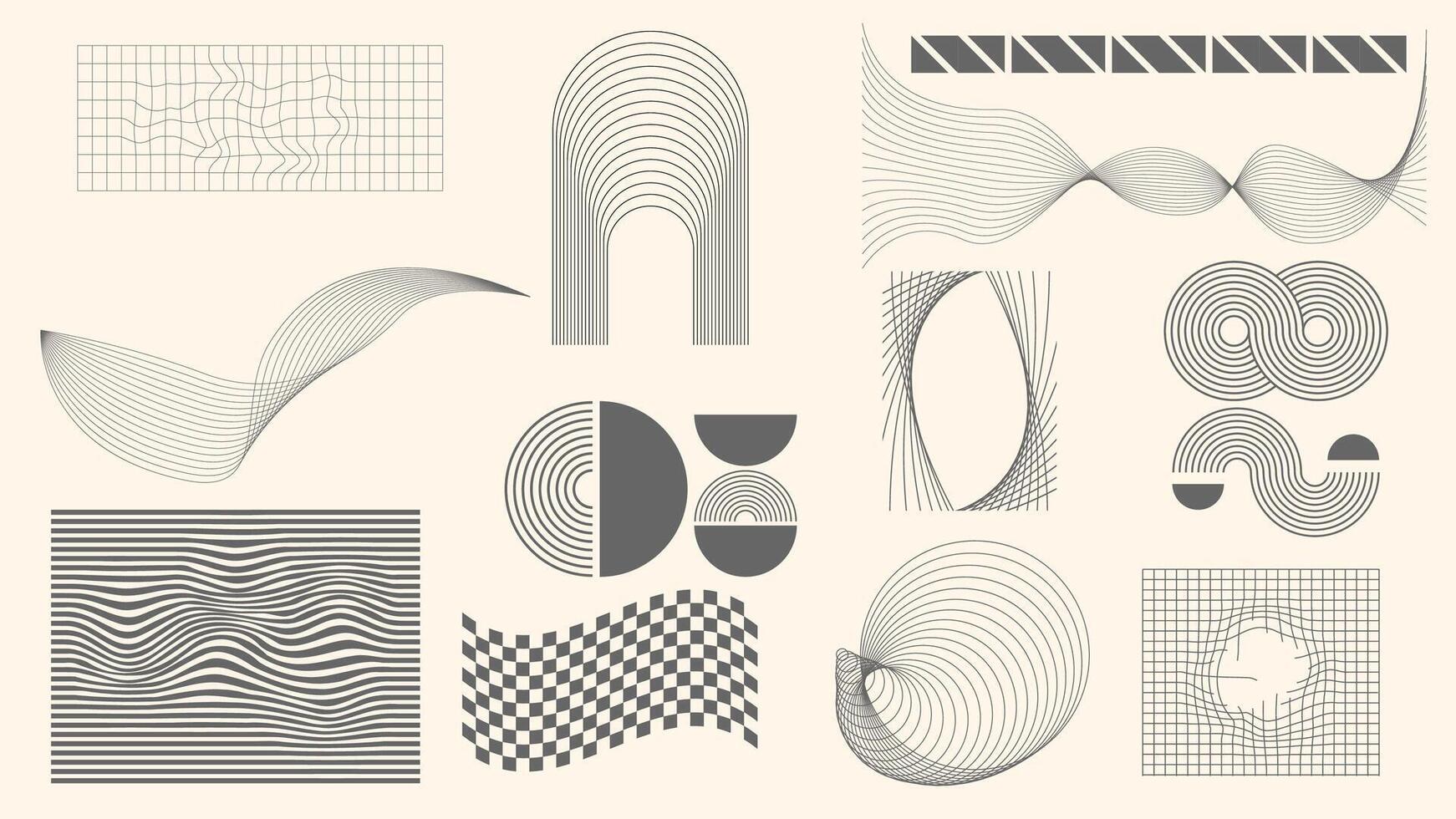 Set of abstract minimalist geometric shapes. Wavy lines. vector