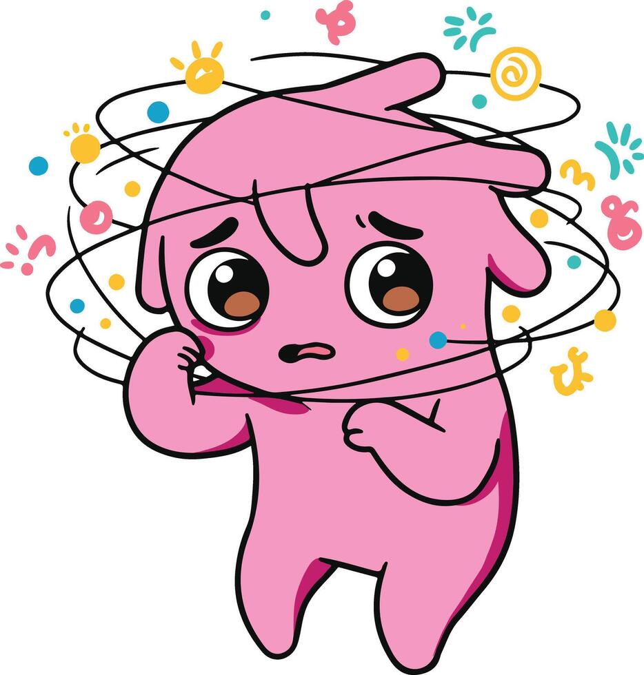 Confused Pink Cartoon Character vector