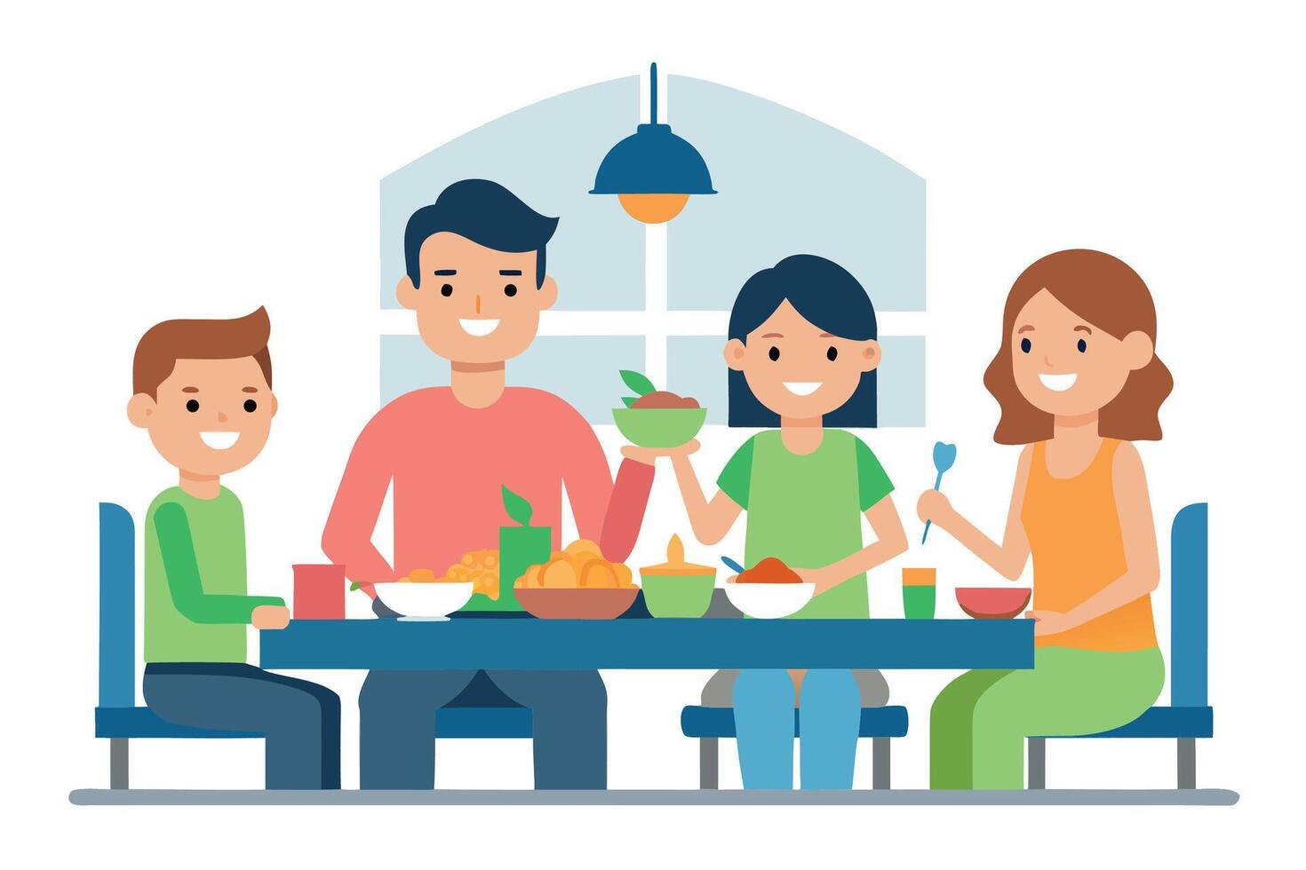 Happy Family Enjoying a Healthy Meal Together at Home Flat Design Illustration vector