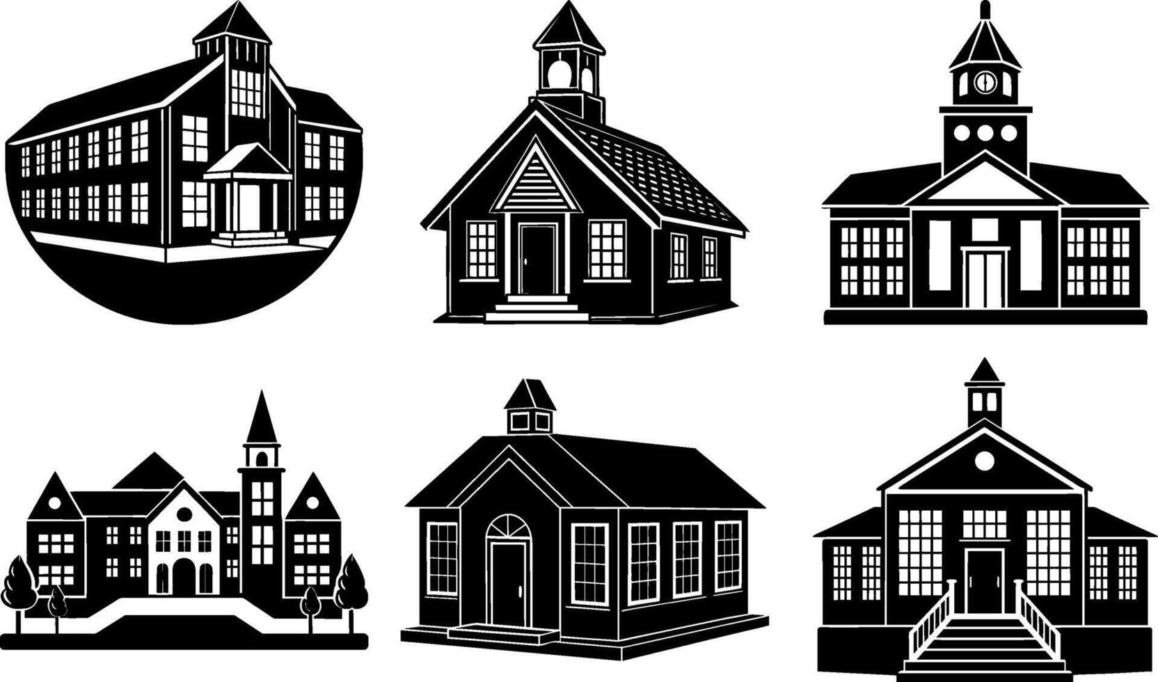 School Building Clipart Bundle Collection for Education Design Logos and Commercial Projects vector