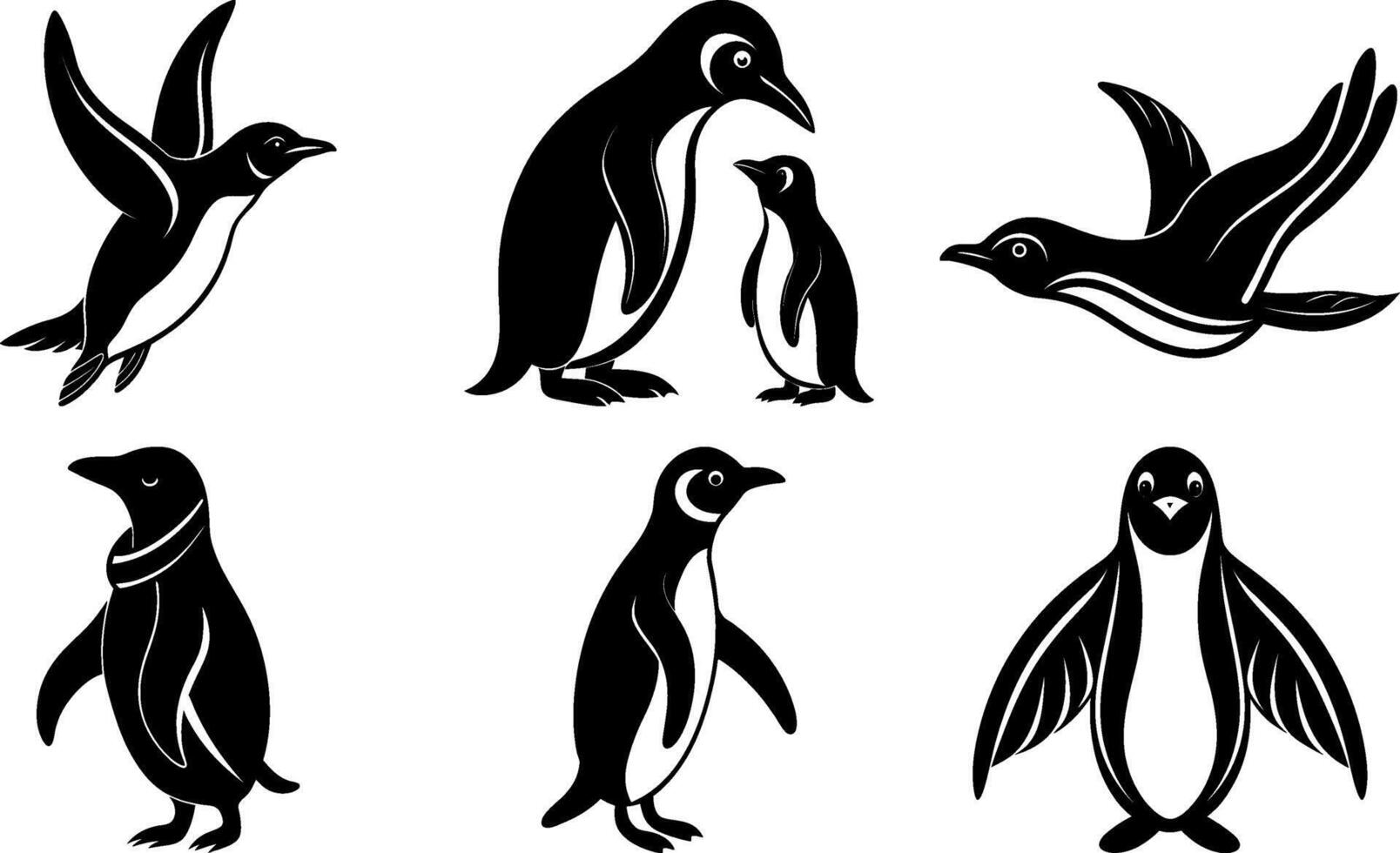 Penguin Silhouette Bundle Set of 6 Unique Designs vector