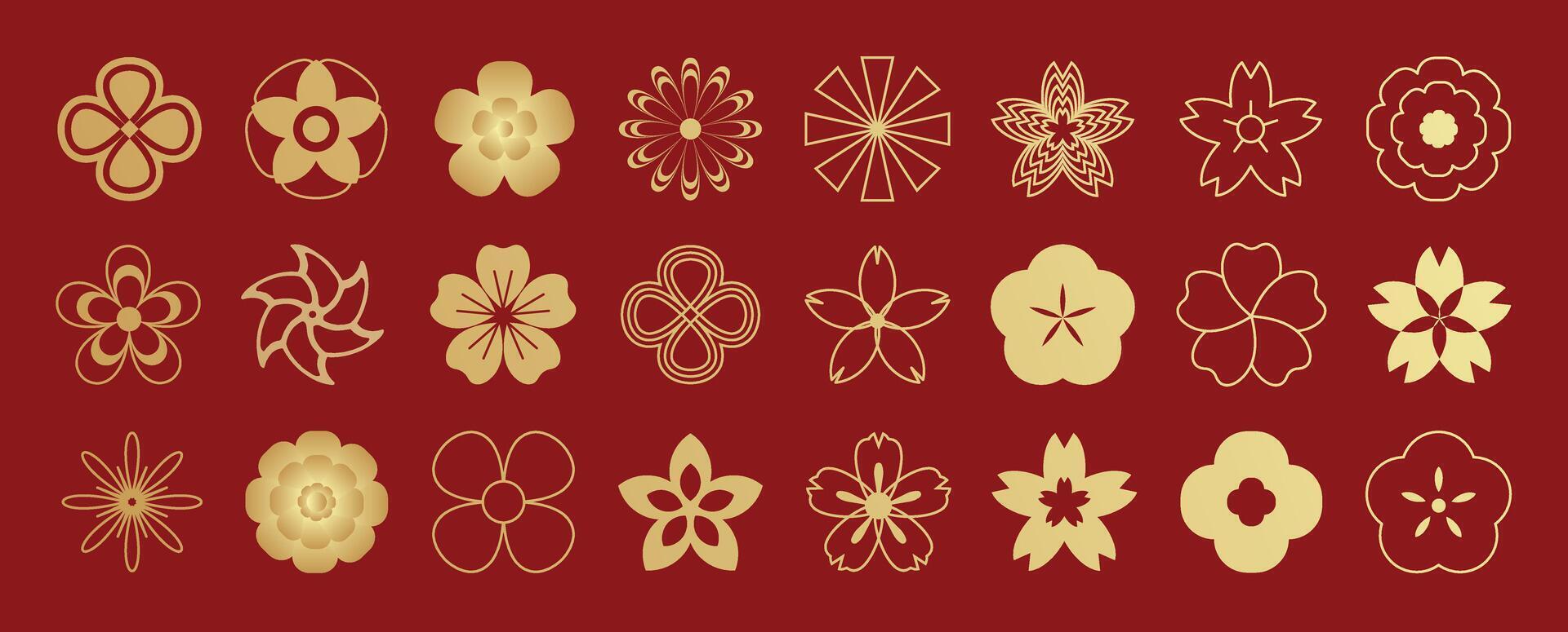 Gold floral patterns on red background vector