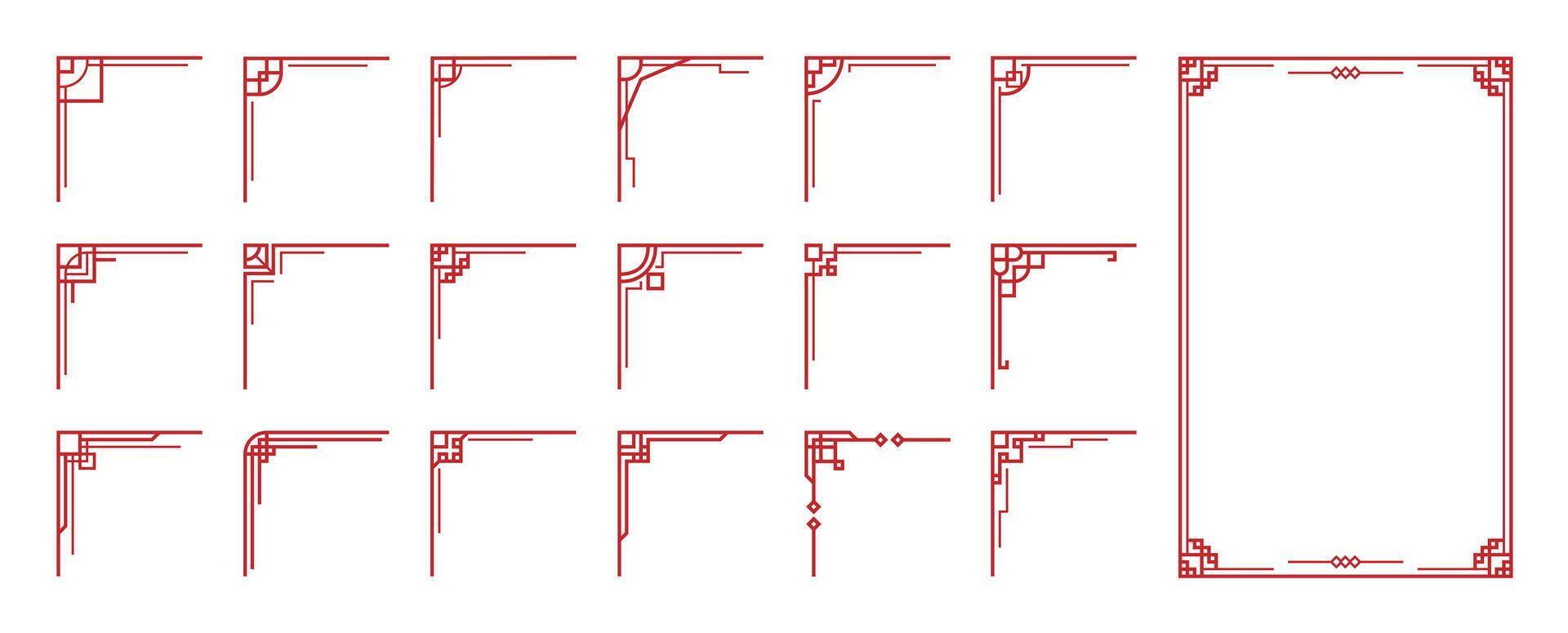 Asian festive ornament corners and borders illustration set vector