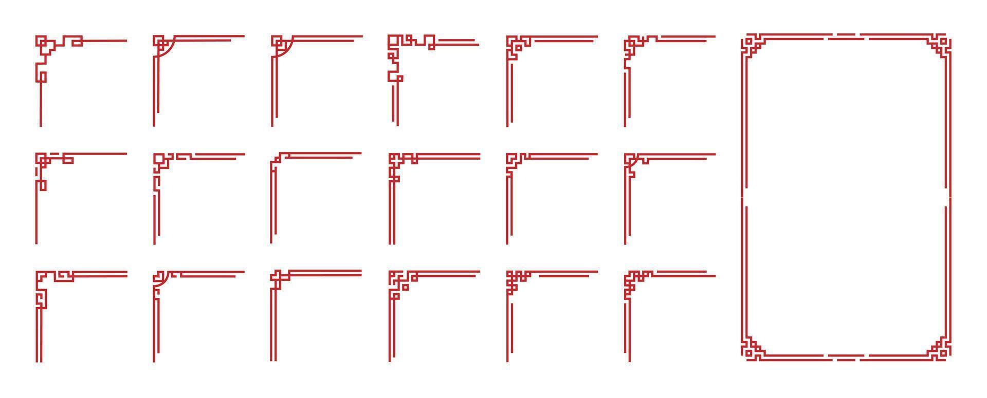 Asian red chinese, japanese, korean knot frames and borders. vector