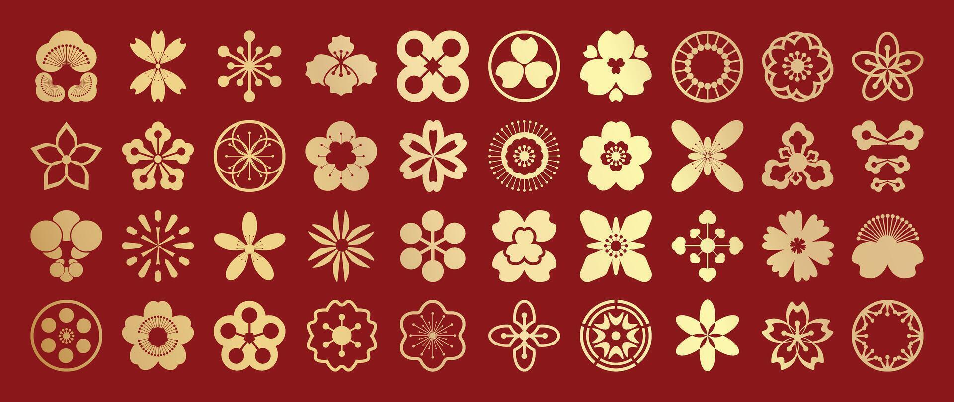 Golden floral patterns on red vector