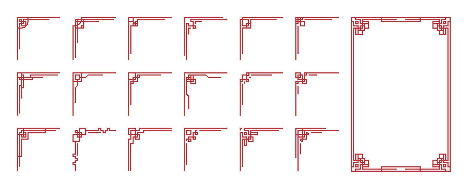 Pattern Chinese. Frame ornament, line Korean. Icon element decor Japanese style, knot Asian border. vector