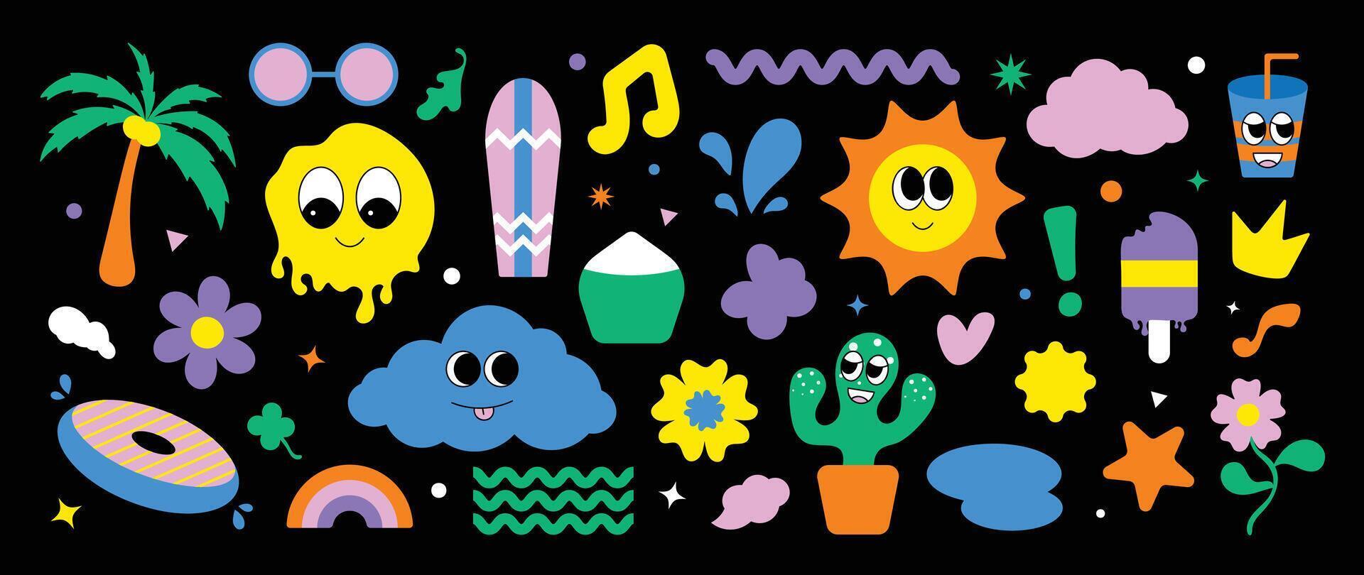 Colorful summer cartoon graphics collection vector