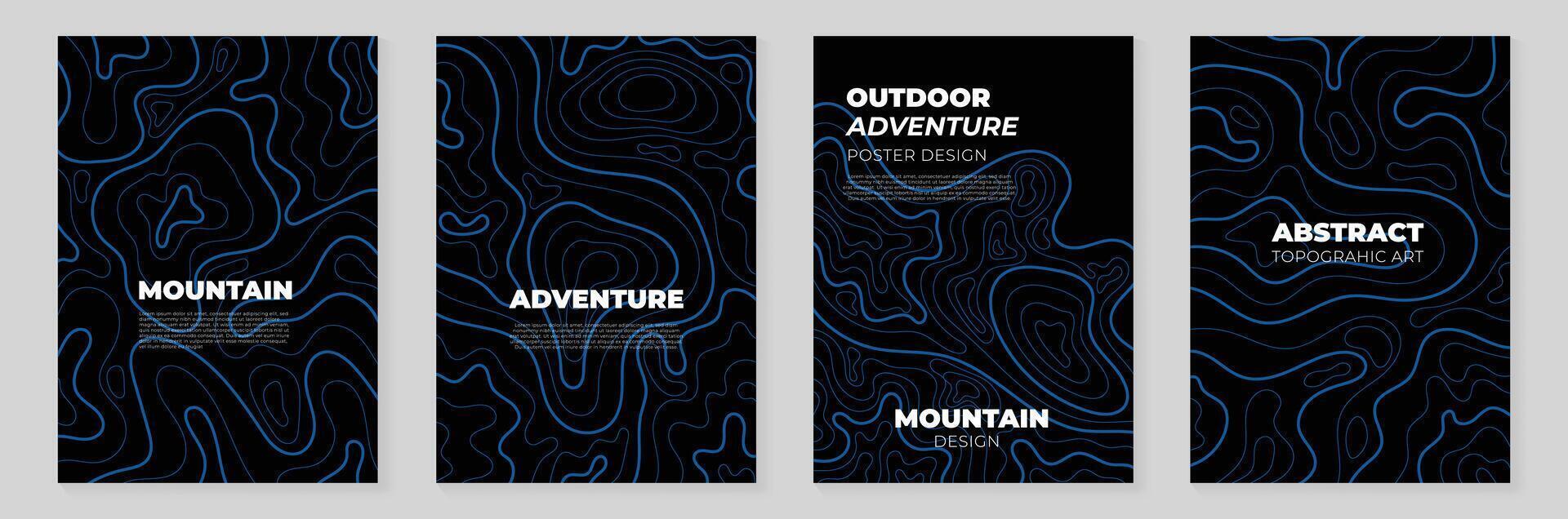 Abstract Topography blue line poster background set. Design illustration for wall art, fabric, packaging, web, banner, wallpaper, card. vector