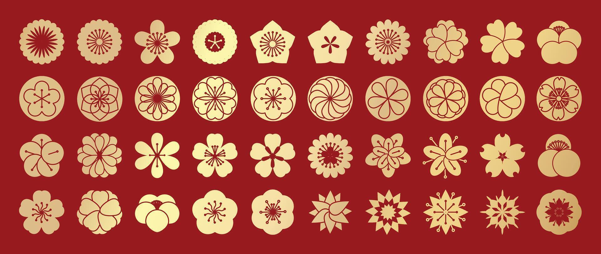 Gold floral patterns on red background vector
