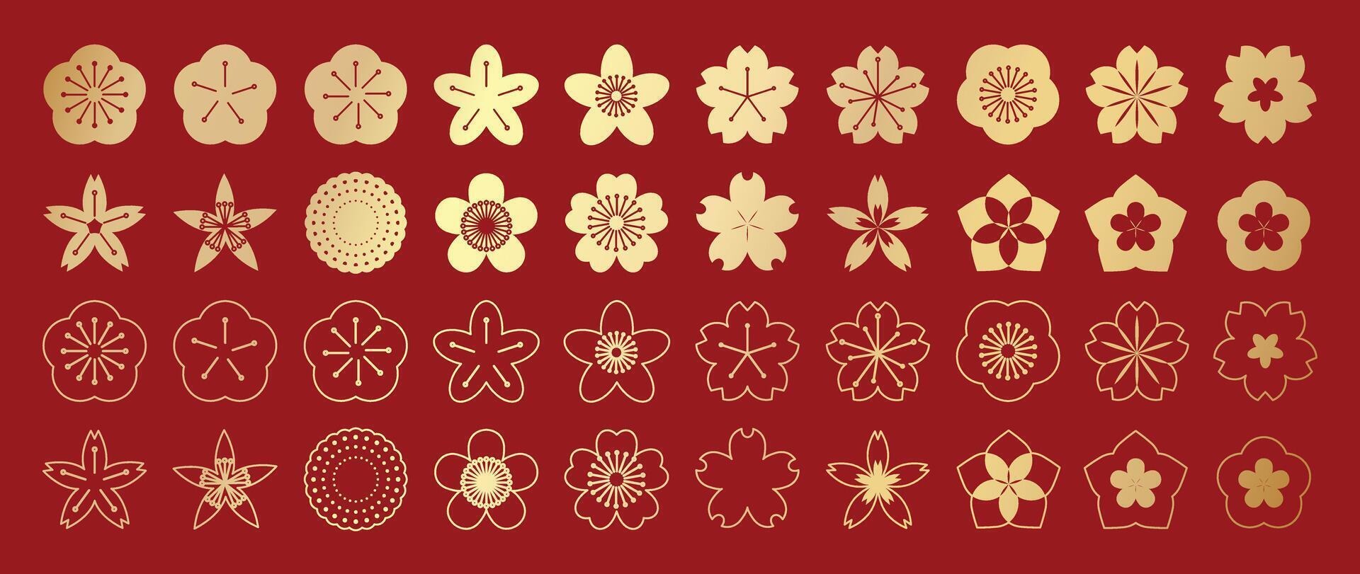 Gold flower designs on red background vector