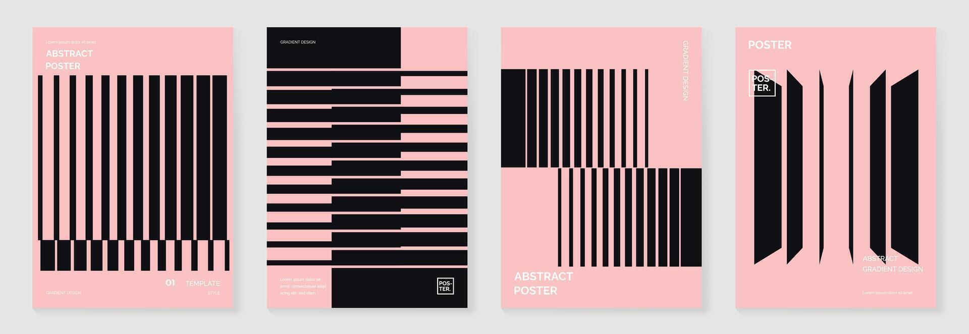 Abstract black blend line on pink poster background set. vector