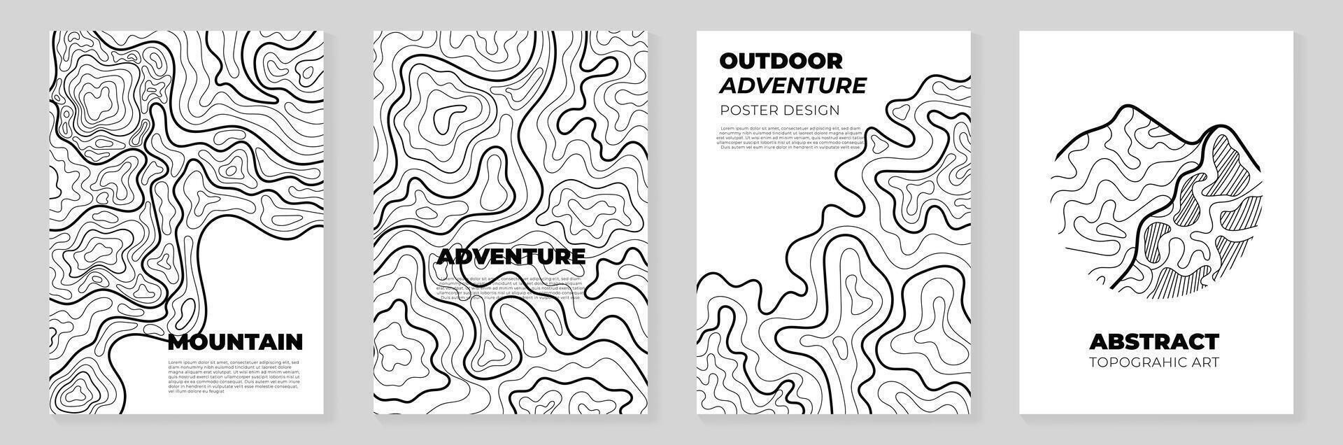 Abstract Topography line poster set. Mountain terrain map background with abstract shape line texture. Design illustration for wall art, fabric, packaging, web, banner, wallpaper, card. vector