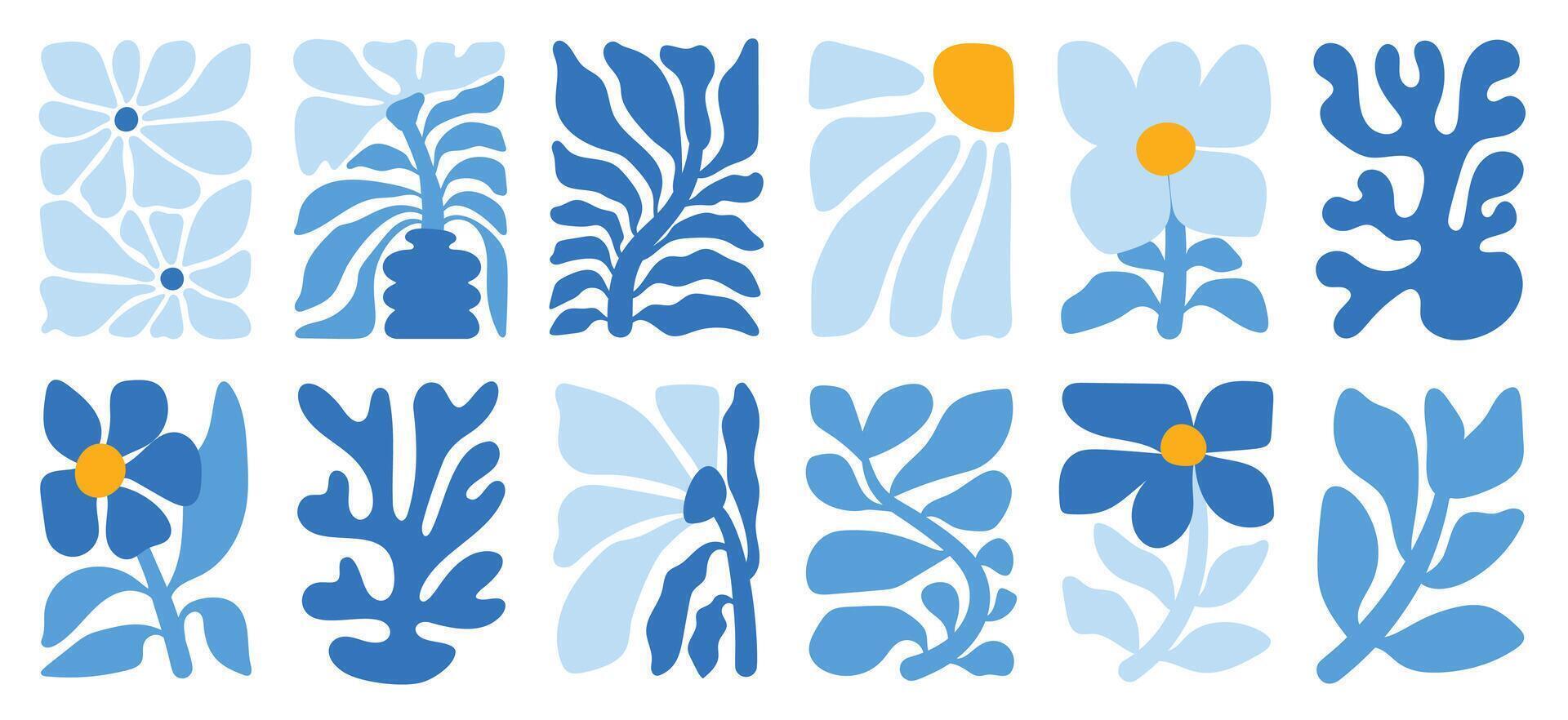 Blue floral patterns in abstract art vector