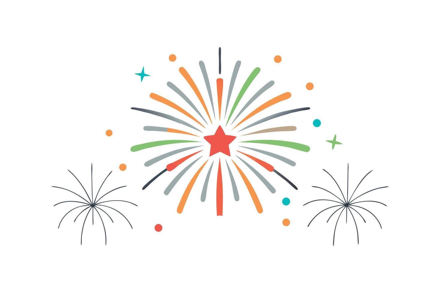 Colorful Flat Style Fireworks Illustration Festive Celebration Design Element vector