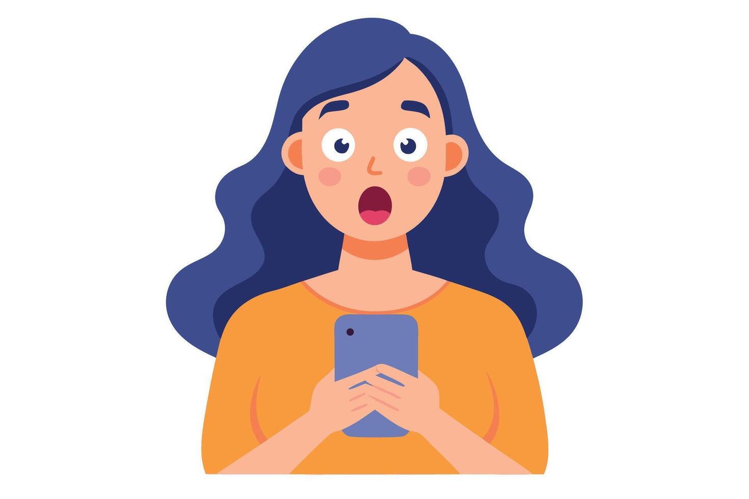 Surprised Woman Reading Smartphone Flat Design, Shocked Expression, Illustration vector