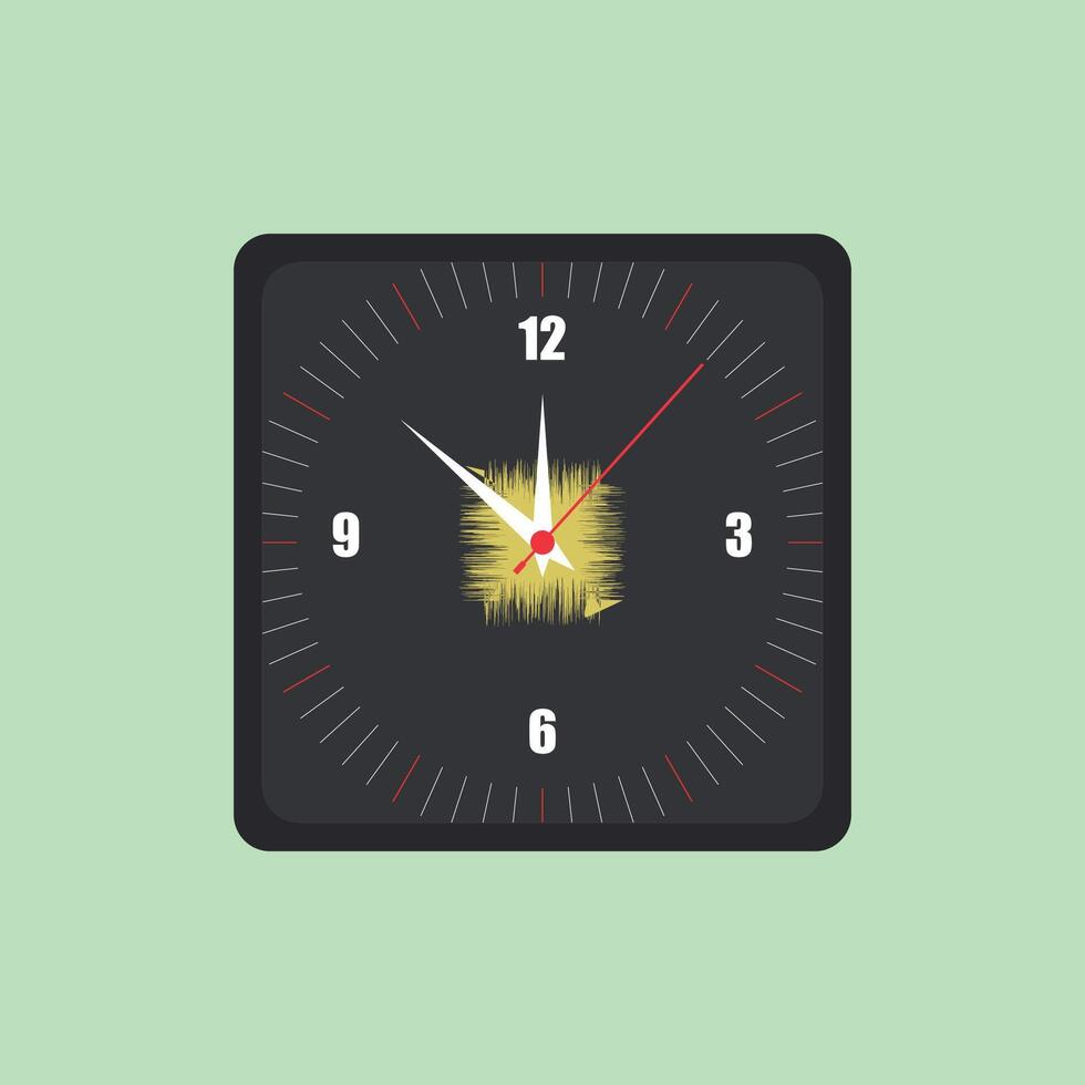 A wall clock with a red hand on it on a green background vector
