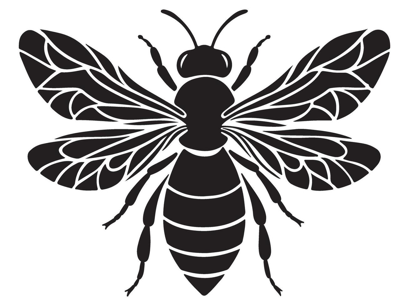 Silhouette honey bee black and white illustration design vector