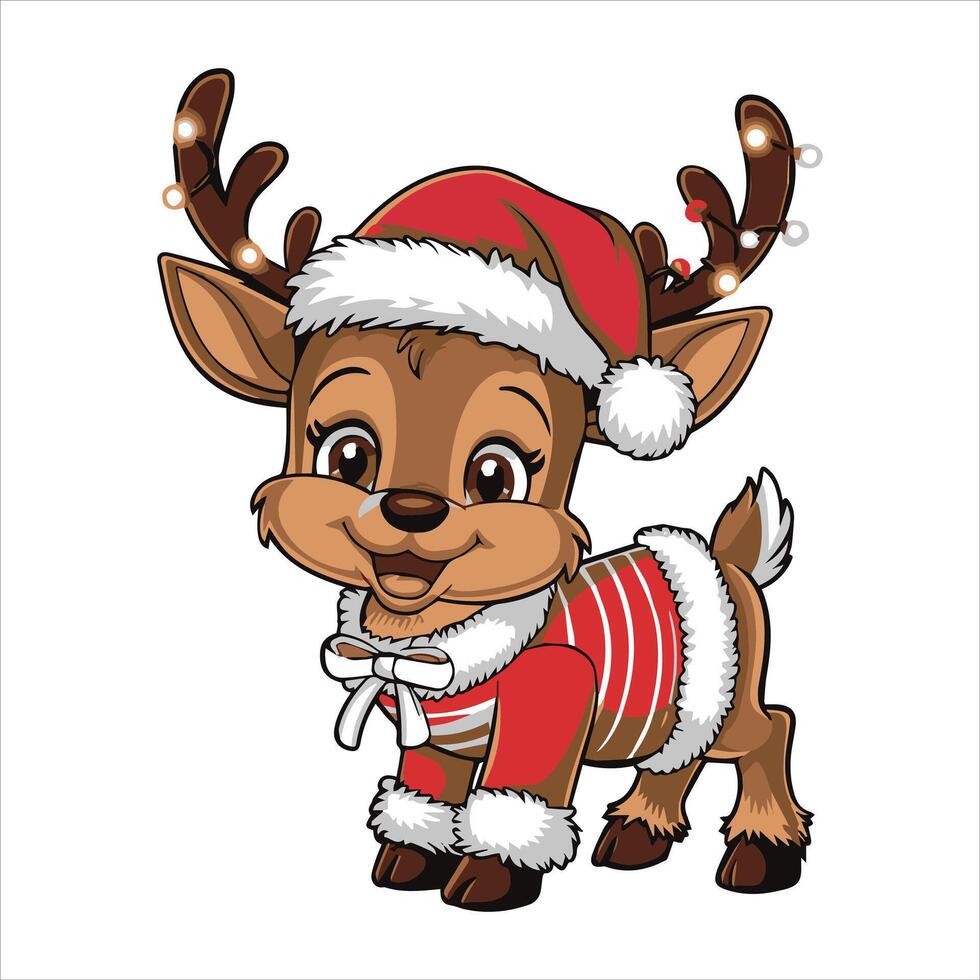 Charismas baby reindeer with Santa Claus hat vector