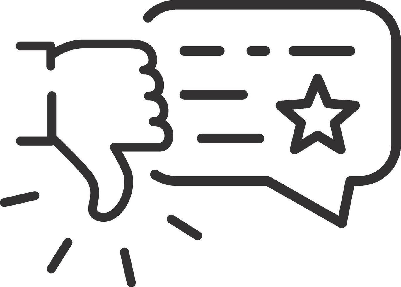 negative review icon, client bad testimonial, user feedback, thumb down, one star, line symbol on white background - editable stroke illustration eps10 vector