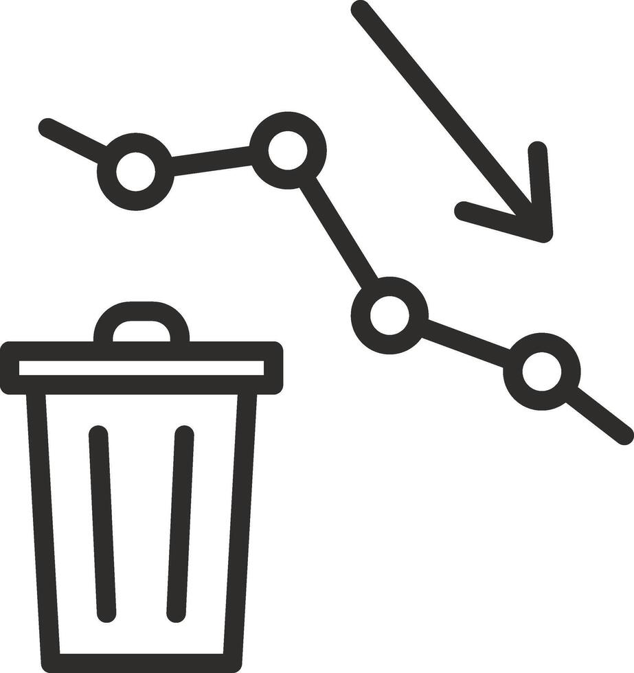 statistics reduce for thrown garbage, decrease waste icon, reducing discarded garbage, graph reduce waste icon, reduce thin line symbol on white background - editable stroke illustration eps10 vector