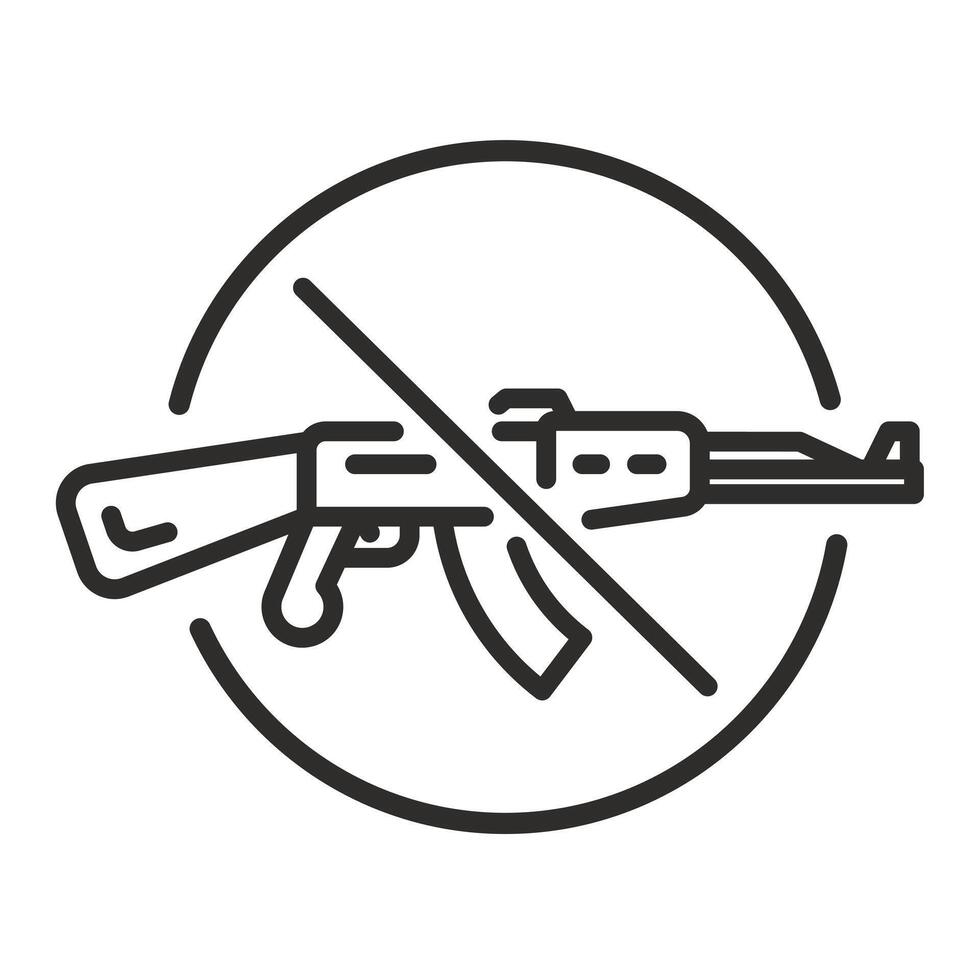 do not military zone, no guns sign, demilitarization icon, thin line illustration vector