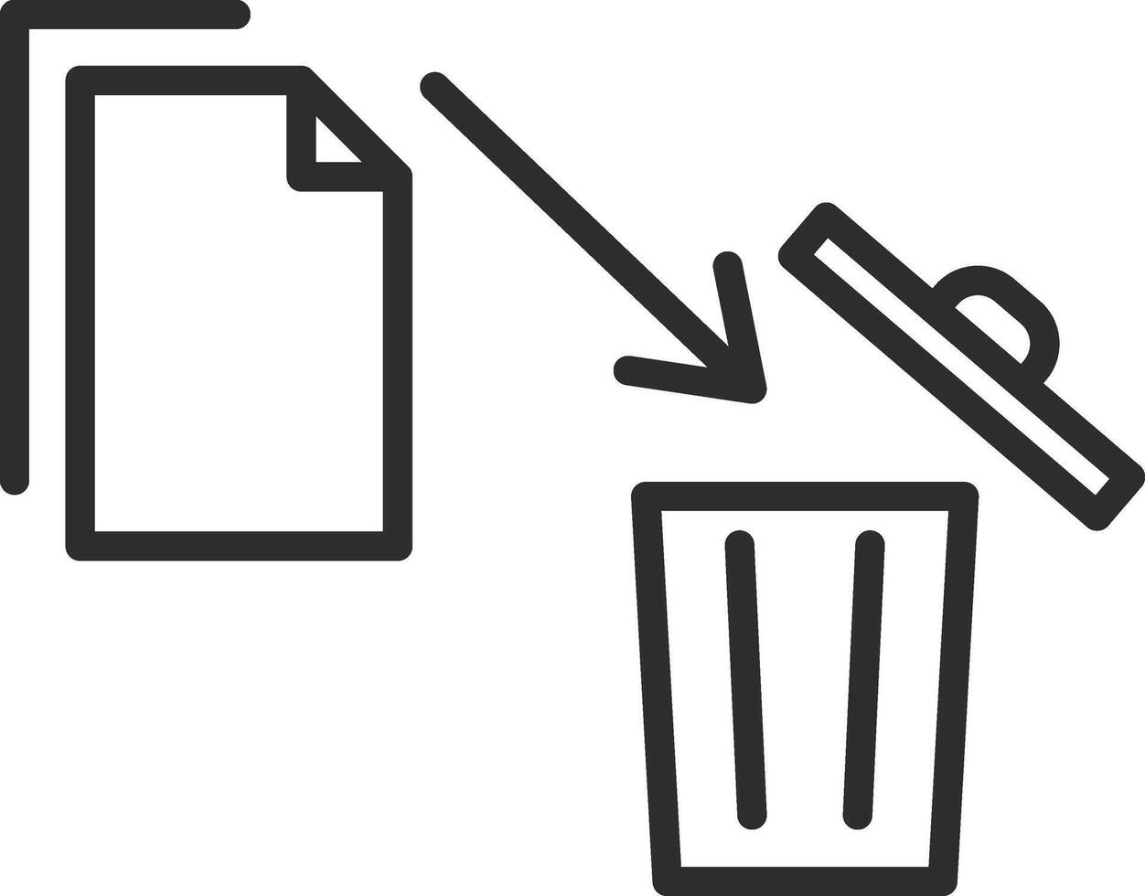 delete file and basket, information send to trash bin, delete data icon, document folder with trash can, thin line symbol on white background - editable stroke illustration vector
